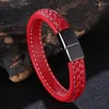 Charmarmband Punk Men smycken Röd flätat läderarmband Metall Magnet Buckle Mane Wrist Band FR1281