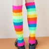 Dames sokken 80s retro feest geribbeld gebreide neon regenboog multicolor gestreepte voet cover mouw ballet dance sport knie high