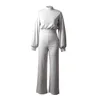 Women's Jumpsuits Rompers Lossky Jumpsuit Women Long Sleeve Long Pant White Ladies Romper Suit Elegant Half Turtleneck Wide Leg Trouser Fall Clothing 230323