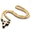 Wood Beaded Cross Necklace Men Wooden Bead Pendant Necklace Mens Hip Hop Jewelry Accessories