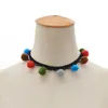 Gargantilla de 4 colores Harajuku, collar de borla de bola de pelo colorido para mujer, collares esponjosos con pompón étnico, Gargantilla de moda