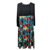 Casual jurken s plus size dames herfstjurk 2023 patchwork vintage bloemen lange o-neck mouw boho feest