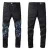 Vandring byxa rippad broderi män jeans hip hop high street varumärke pantalones vaqueros hombre motorcykel nära designer montering smal penna