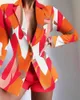 Kvinnors jumpsuits rompers Elegant Two Piece Set -outifits Blazer Elastic Shorts Fashion Print Blazers Passar Autumn Ladies Button Jacket Coat 230322