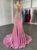 Luxury Long Prom Dresses Sexy Mermaid Sparkly Pink paljetter Black Girls Crystals Evening Formal Gala Party Gowns Robe de Soiree Vestido BC15439