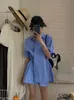 Women's Two Piece Pants Korean Chic Summer Set Women Loose Striped Shirt Elastic Waist Shorts Suits Casual Ensemble Femme 2 Outfits 230322