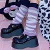 Женские носки в стиле Япония Kawaii плюшевые зимние длинные чулки Harajuku распущенные колена высокие вязаные леггинсы теплые