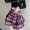 Röcke Gothic Japanisch Harajuku Mädchen Lila Rosa Plaid Faltenrock Punk Süße Spitze Kawaii Lolita Kuchen Mini Cosplay Kostüm 230322