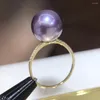 Cluster Rings D518 Perle Bague Fine Jewelry Solide Or 18K Rond 11-12mm Nature Perles Violettes D'eau Douce Pour Les Femmes Présente