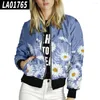 Damesjassen herfst lente vrouwen korte lagen bloemenprint lange mouw zipper slank dunne bommenwerper 2023 casual honkbal jas bovenkleding