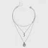 Łańcuchy 925 srebrna potrójna warstwa naszyjnik księżyc wisiorek choker imprezowy prezent urodzinowy biżuteria mody damska