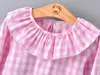 Kids Shirts Spring Baby Girls Full Sleeve Blouse Children Checkered Ruffles Collar Shirt Top Kids Flare Jumper Clothes 230323