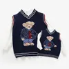 Family Matching Outfits 2023 Autumn Parent Child Vest Sweater For Kids Bear Knit Top Dad Mom And Son Daughter Christmas Knitted Cardigan 230323