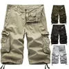 Shorts Masculino Cordão Solto Cargo Calças de Cor Sólida Casual Vários Bolsos Masculino Verão Praia Quinto Short