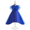 Vestidos de menina Tulle babados royal azul júnior dama de honra Vestido crianças vestidos de festa formal aniversário elegante para criança