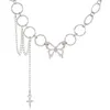 Collier pendentif papillon pour femmes, gothique, Hip Hop, chaîne à maillons, pendentif croix, bijoux, colliers Mujer