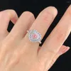 Cluster Rings 0.207ct Heart Shape Pink Diamonds Solid 18K Gold Female's Wedding Engagement For Women