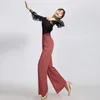 Stage Wear Latin Dance Tops For Women Small Turtleneck Ruffle Sleeved Back Mesh Shirts Rumba Tango Samba Costumes DN13085