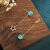 Charme Vintage design cristal étoiles et lune asymétrique Goutte d'Oreille Ancien artisanat d'or incrusté Turquoise glands boucles d'oreilles pour femmes bijoux Z0323