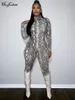 Women's Jumpsuits Rompers Hugcitar Snake Print Turtleneck Long Sleeve Zip Up Sexy Bodycon Jumpsuit Winter Women Streetwear Sport Casual Y2K Romper 230323