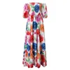 Casual jurken Lange bloemenjurk Dames Off-shoulder maxi Korte mouw Zonnebloemen Print Geplooide maxi-jurken Strand Boheemse zonnejurk Vestidos 230323