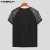 Herren T-Shirts Mode Männer T-Shirt Mesh Patchwork Streetwear Rundhals Kurzarm Casual Tee Tops Sexy Atmungsaktive Camisetas 5XL INCERUN 230323