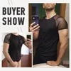 Herren T-Shirts Mode Männer T-Shirt Mesh Patchwork Streetwear Rundhals Kurzarm Casual Tee Tops Sexy Atmungsaktive Camisetas 5XL INCERUN 230323