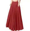 2023 Été Nouvelle-couleur solide pour femmes robe maxi longue jupe jupe plissée taille élastique mode décontractée