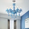 Ljuskronor Europeiska Makaron Blue Crystal Children's Theme Room Chandelier Dekorativ LED -kedja Pendantlampa för dagis sovsal