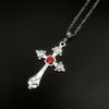 Halsketten mit Anhänger, große, detaillierte Halskette mit Kreuzbohrer-Anhänger, Juwelen-Halskette, silberfarbener Ton, Gothic-Punk-Schmuck, modischer Charme, Statement-Frauen-Geschenk (rot Z0321).