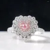 Cluster Rings 0.207ct Heart Shape Pink Diamonds Solid 18K Gold Female's Wedding Engagement For Women