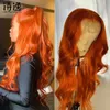 Orange Ginger Color Human Hair Bodywave Wig 13 * 4 Front Spets pannband 230323