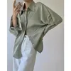 Women's Blouses DUOFAN Black Satin Stripe Women's Korean Chic Loose Casual Long Sleeve Shirt Female Lapel Vintage Design Sense Tops