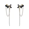 Boucles d'oreilles pendantes coréennes bijoux de mode métallisé noir nœud papillon forme pendentif Long gland cristal boucles d'oreilles pour les femmes Brincos Pendientes