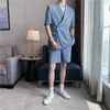 Men's Suits 2023 Yuppie British Style Unique Design Shorts Sleeve Suit Coat Men Fashion Loose 2 Piece Summer Tuxedo