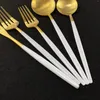 Dinnerware Sets 30Pcs White Gold Cutlery Set Knife Dessert Fork Spoon Dinner Tableware Stainless Steel Kitchen Silverware