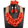 Halsbandörhängen Set Luxury Red Real Original Coral Jewelry African Golden Accessories Bridal Wedding Party to Nigeria ABG168