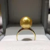 Anelli a grappolo Enorme anello di perle dorate naturali rotonde dei Mari del Sud da 11-10 mm regolabile