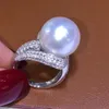 Prezioso anello con perla e diamante Anelli di fidanzamento in argento sterling 925 con fede nuziale per le donne, regalo di gioielli per feste di compleanno nuziali