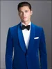 Męskie garnitury najnowsze projekty płaszcza pant królestwa niebieskie aksamit szal klapy formalny niestandardowy ślub dla mężczyzn Slim Fit 2 sztuki Terno