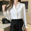 Women's Blouses Fashion White Silk Shirt Women Office Lady Long Sleeve Button Satin Oversized Casual Woman Shirts Tops 17792