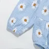 2023 Baby Girls Floral Rompers 3 Colors Daisy مطبوعة طويلة الأكمام الطويلة