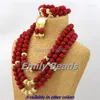 Серьги по ожерелью набор изысканных красноафриканских свадебных коралловых бусин ювелирные украшения нигерийский свадебный браслет CJ163