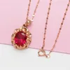 Łańcuchy moda 585 Purple złoty Inkrustowany Ruby Flower wisiorek 14K Rose Splated Class