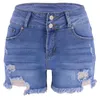 Frauen Shorts Szkzk Sexy Ripped Burrs Denim mit Quastentaschen Frauen Hohe Taille Nachtclub Tragen Schwarz Grau Blau Skinny Jean