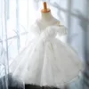 Mädchenkleider Prinzessin Geburtstagsfeier für weiße Spitzenärmel A-Line Ballkleid Tüll Kinder Hochzeit Blume Mädchen Vestido