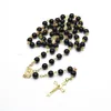 Pendanthalsband Cottvocatholic Gold Color Virgin Mary Medal Crucifix Cross Rosary Necklace Black Pärled Chain Prayer