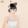 Berets Lady Fedoras Hat Female English Linen Cap Ladies Wind Headdress Feather Horse Club Cocktail Party Hats Women B-8778Berets