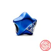 Classic 925 Sterling Silver Dazzling Star Blue Sky Suspension Charm Is Suitable for Primitive Pandora Bracelet Jewelry