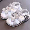 Sandals Girl Flat Shoes Summer Fashion Children Princess Bow Open Toe Toddler Black CSH1331 230322